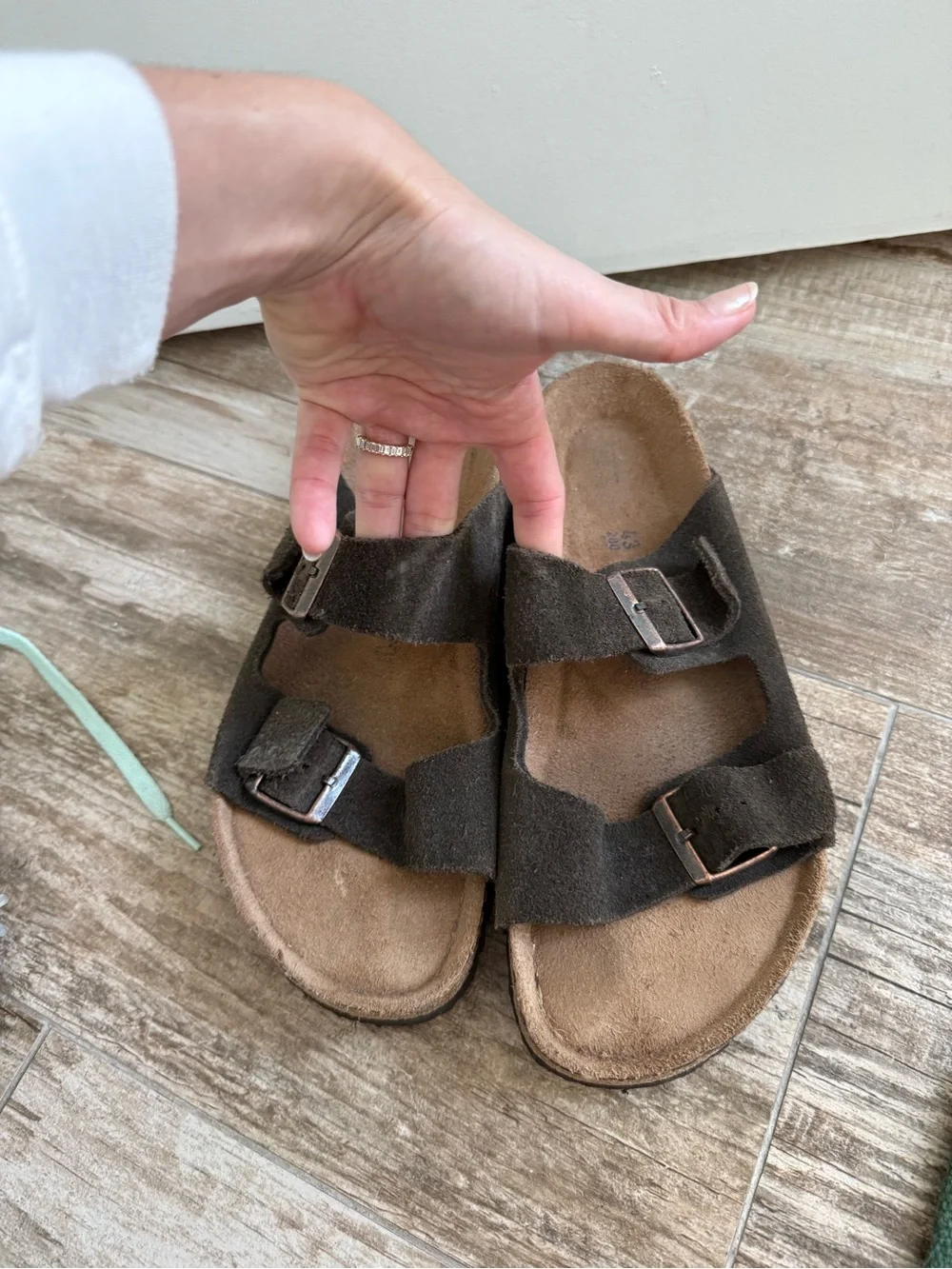 Birkenstock Dark Brown Suede Two-Buckle Slide Sandals for Men